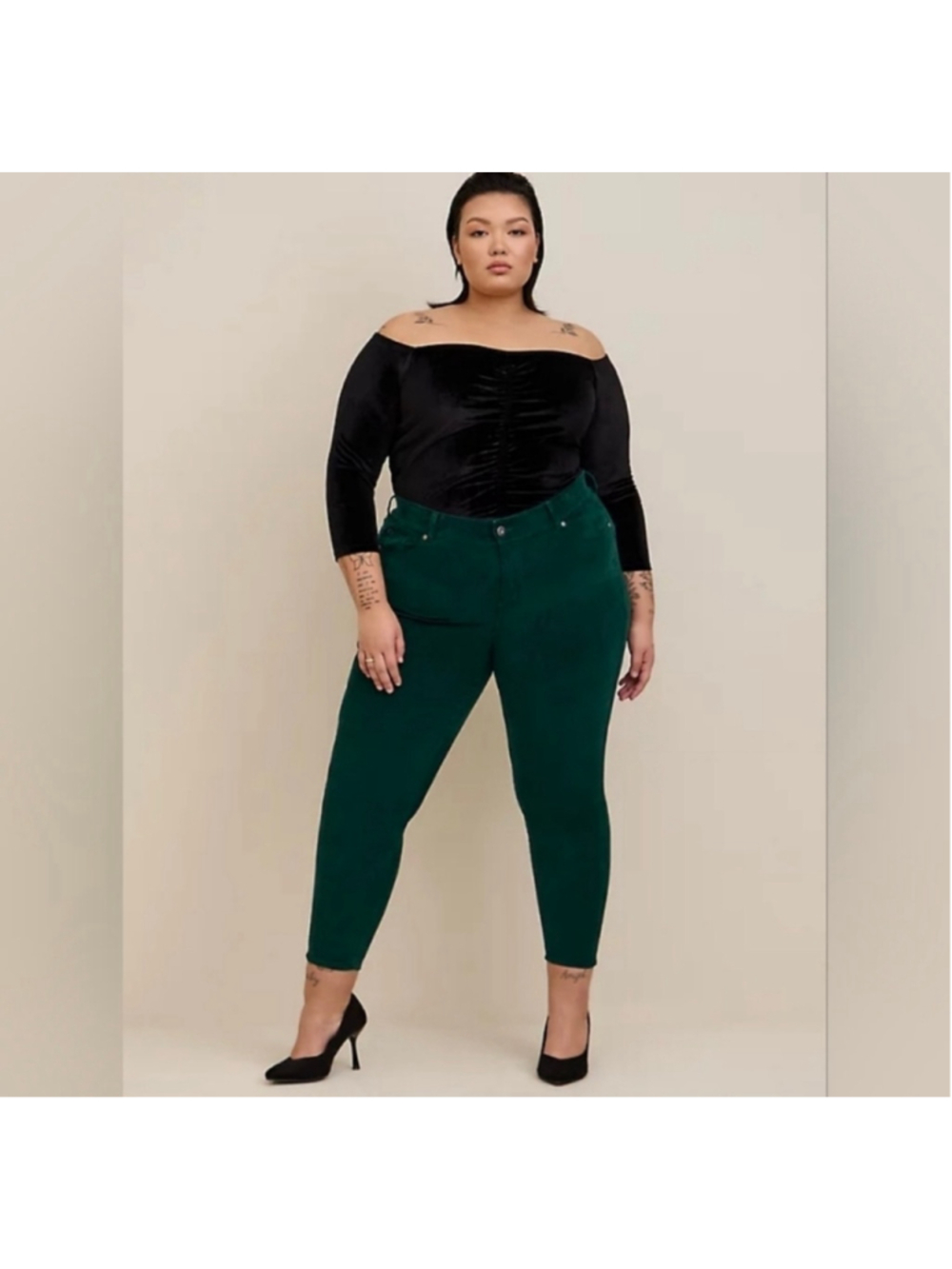 Torrid Bombshell Skinny Jeans Womens Size 12 Green Corduroy Ankle Crop Stretch